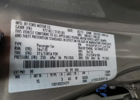 2015 Ford Focus Se from USA, damaged, VIN 1FADP3F21FL247208